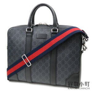 Gucci GG Supreme Briefcase Gray Black Web Strap Bag Document Business